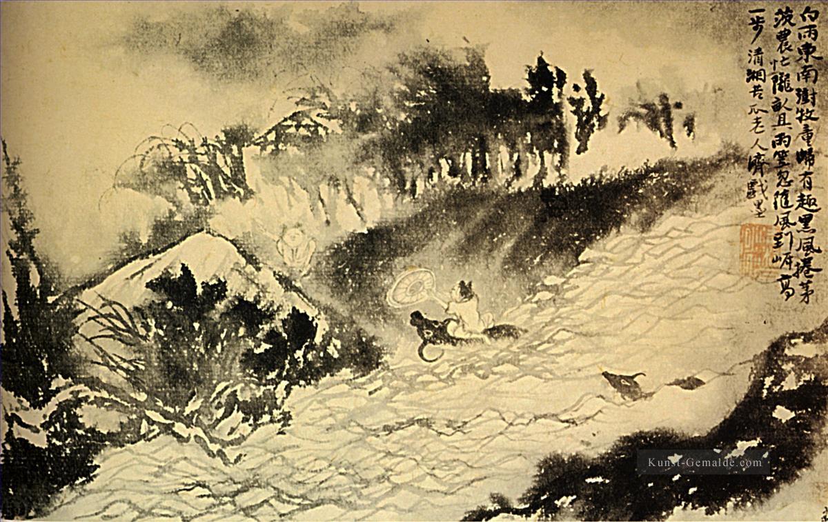 Shitao die Kreuze torrent 1699 Chinesische Malerei Ölgemälde